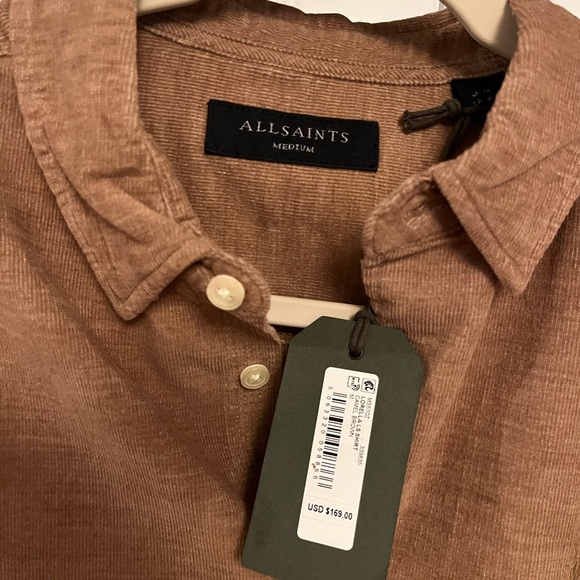 NWT All Saints Ramskull Textured Button Down Dress Shirt New - Picture 3 of 5